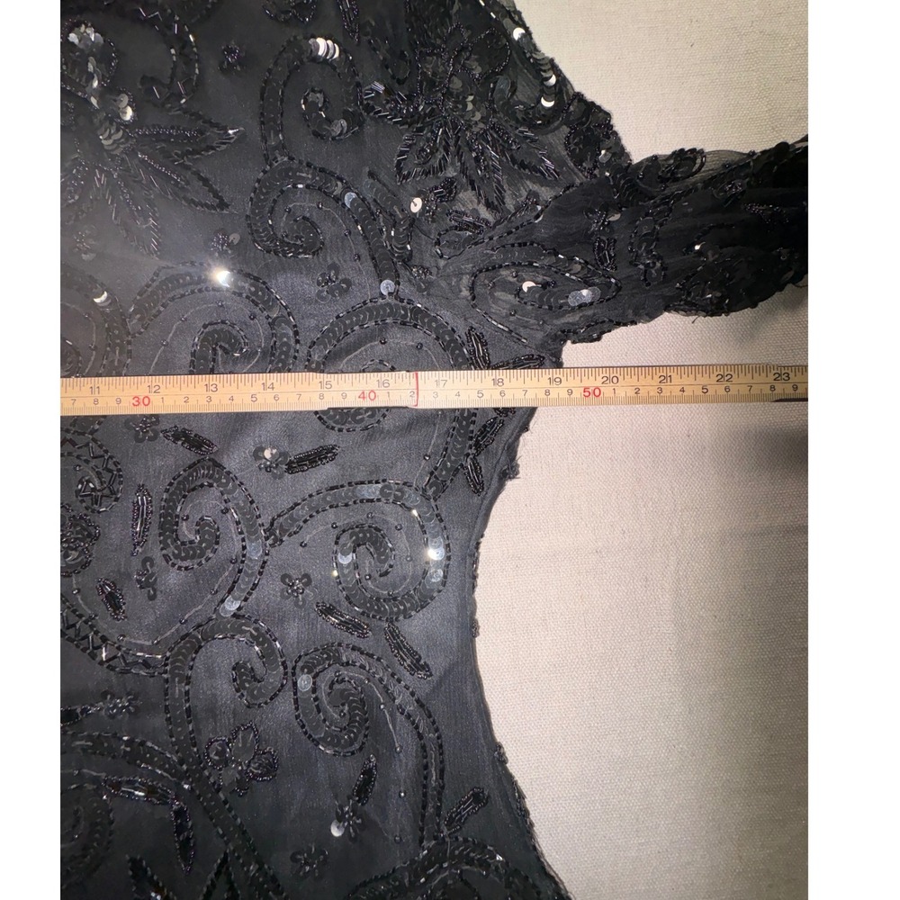 Laurence Kazar Black Silk Beaded Sequin Floral Evening Top Long Sleeve Large - Picture 6 of 12